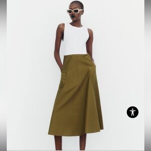 Zara White and Olive Midi Dress